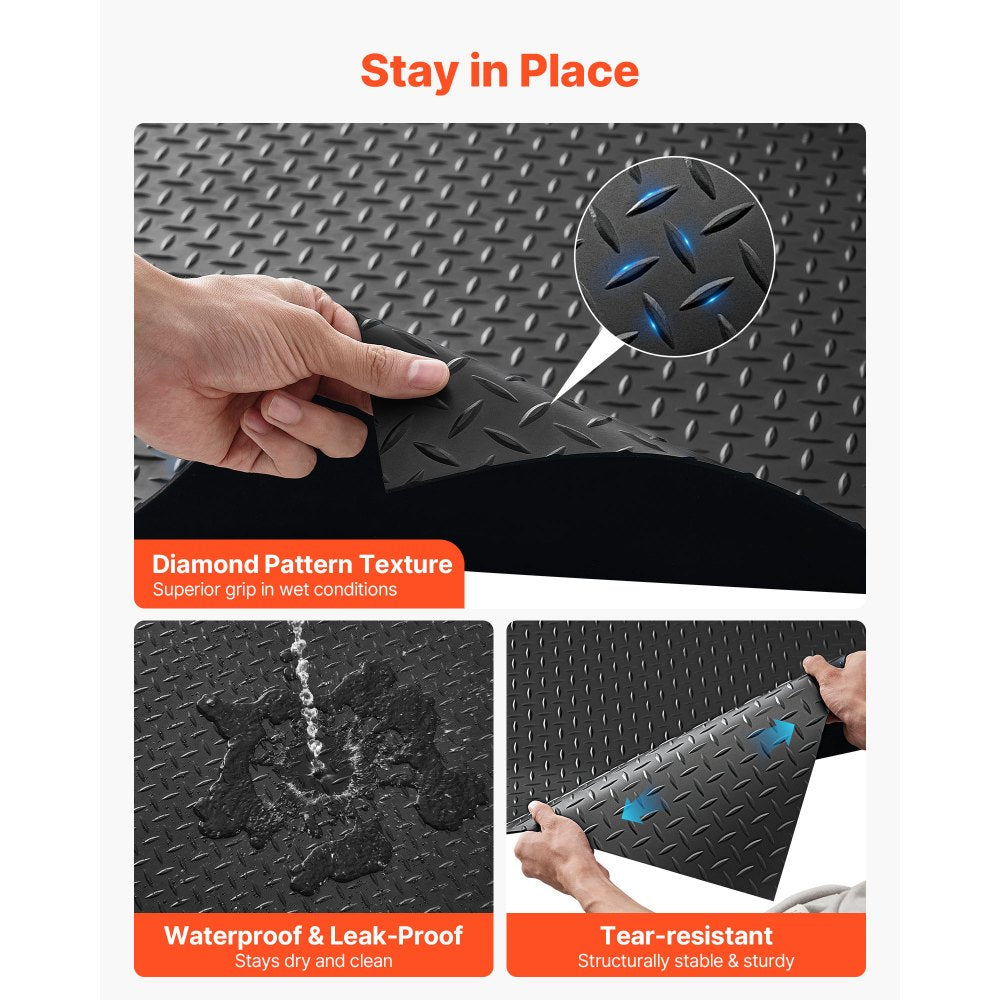 VEVOR Garage Floor Roll, 4 x 20 ft Garage Flooring Mat, 3 mm Thickened Rubber Diamond Plate Floor Protector Mat, Non-Slip, Wear-resist, Waterproof, Easy to Clean for Warehouse, Gyms,Trailer, Black