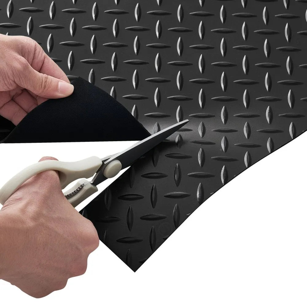 VEVOR Garage Floor Roll, 4 x 20 ft Garage Flooring Mat, 3 mm Thickened Rubber Diamond Plate Floor Protector Mat, Non-Slip, Wear-resist, Waterproof, Easy to Clean for Warehouse, Gyms,Trailer, Black