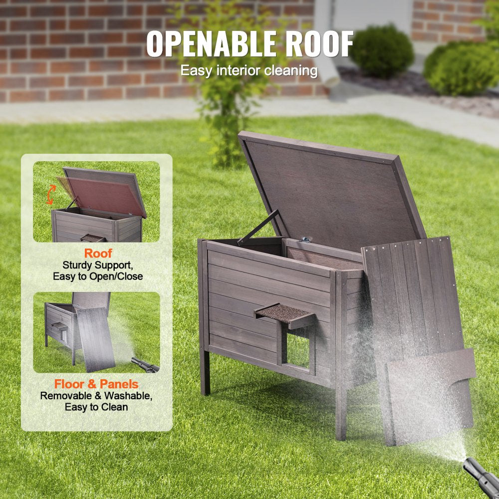 VEVOR Outdoor Cat House Weatherproof, Feral Cat Shelter for Multiple Cats, Outdoor Wooden Cat Rabbit House with All-Round Foam Insulated, Open Roof, PVC Door Flaps, 34"L x 22"W x 27"H