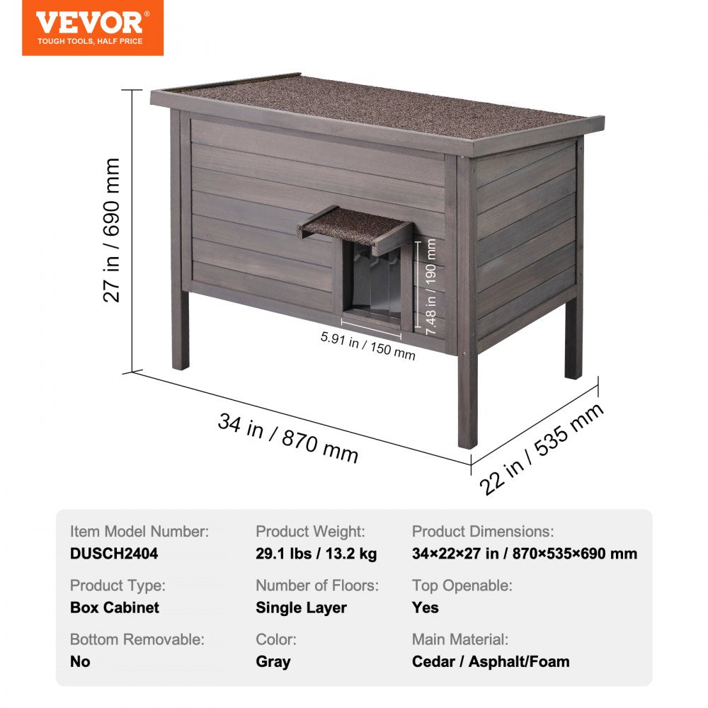 VEVOR Outdoor Cat House Weatherproof, Feral Cat Shelter for Multiple Cats, Outdoor Wooden Cat Rabbit House with All-Round Foam Insulated, Open Roof, PVC Door Flaps, 34"L x 22"W x 27"H