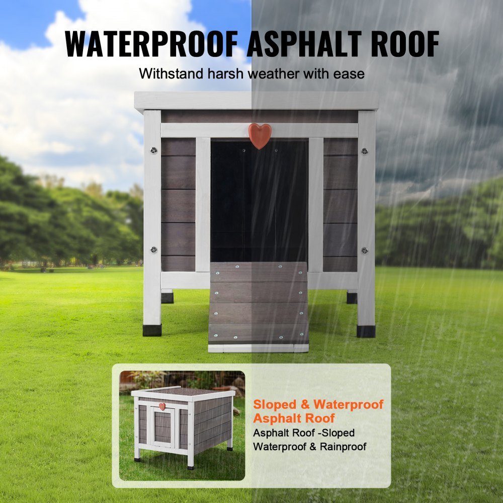 VEVOR Outdoor Cat House Weatherproof, Feral Cat Shelter for Multiple Cats, Outdoor Wooden Cat Rabbit House with PVC Door Flaps and Open Roof, 21"L x 17"W x 17"H