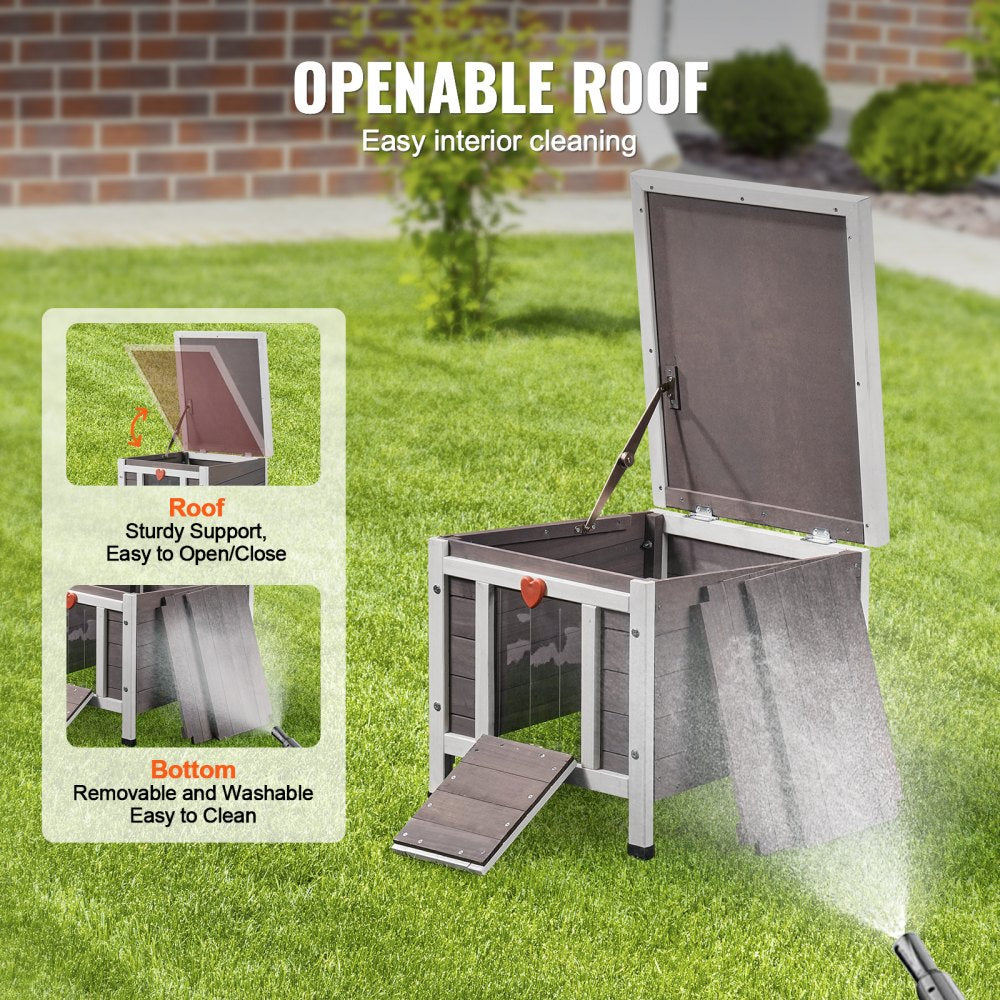VEVOR Outdoor Cat House Weatherproof, Feral Cat Shelter for Multiple Cats, Outdoor Wooden Cat Rabbit House with PVC Door Flaps and Open Roof, 21"L x 17"W x 17"H