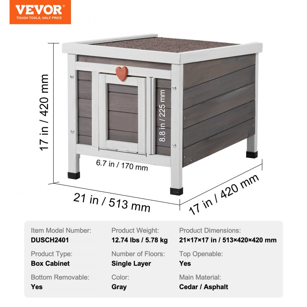 VEVOR Outdoor Cat House Weatherproof, Feral Cat Shelter for Multiple Cats, Outdoor Wooden Cat Rabbit House with PVC Door Flaps and Open Roof, 21"L x 17"W x 17"H