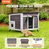 VEVOR Outdoor Cat House Weatherproof, Feral Cat Shelter for Multiple Cats, Outdoor Wooden Cat Rabbit House with a Window, Open Roof and PVC Door Flaps, 24"L x 21"W x 18"H