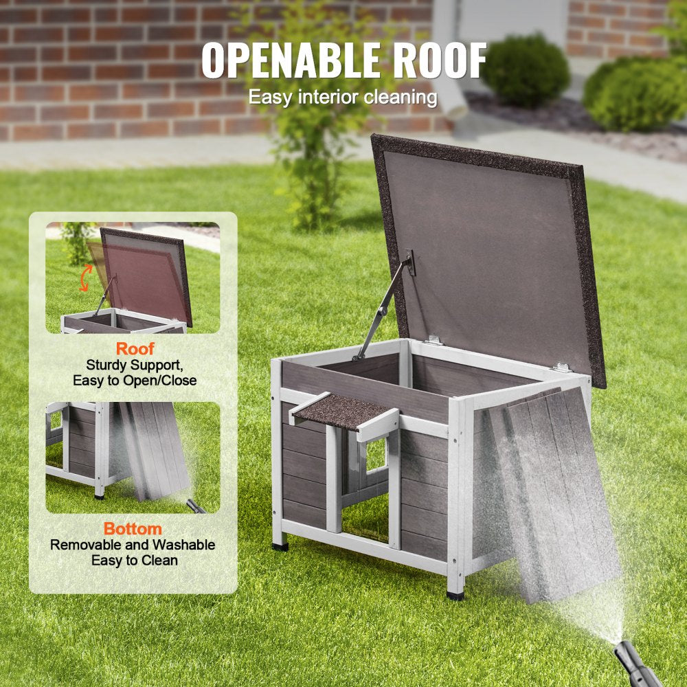 VEVOR Outdoor Cat House Weatherproof, Feral Cat Shelter for Multiple Cats, Outdoor Wooden Cat Rabbit House with a Window, Open Roof and PVC Door Flaps, 24"L x 21"W x 18"H