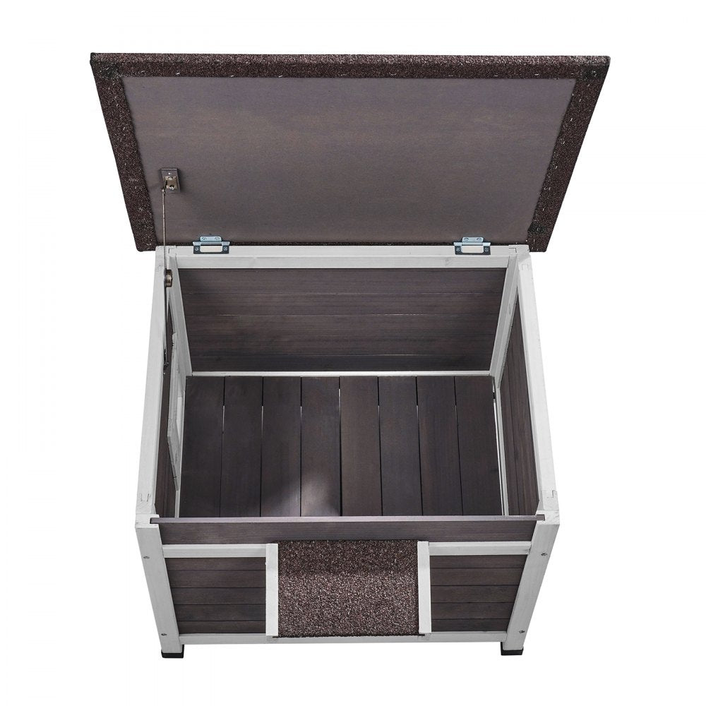 VEVOR Outdoor Cat House Weatherproof, Feral Cat Shelter for Multiple Cats, Outdoor Wooden Cat Rabbit House with a Window, Open Roof and PVC Door Flaps, 24"L x 21"W x 18"H
