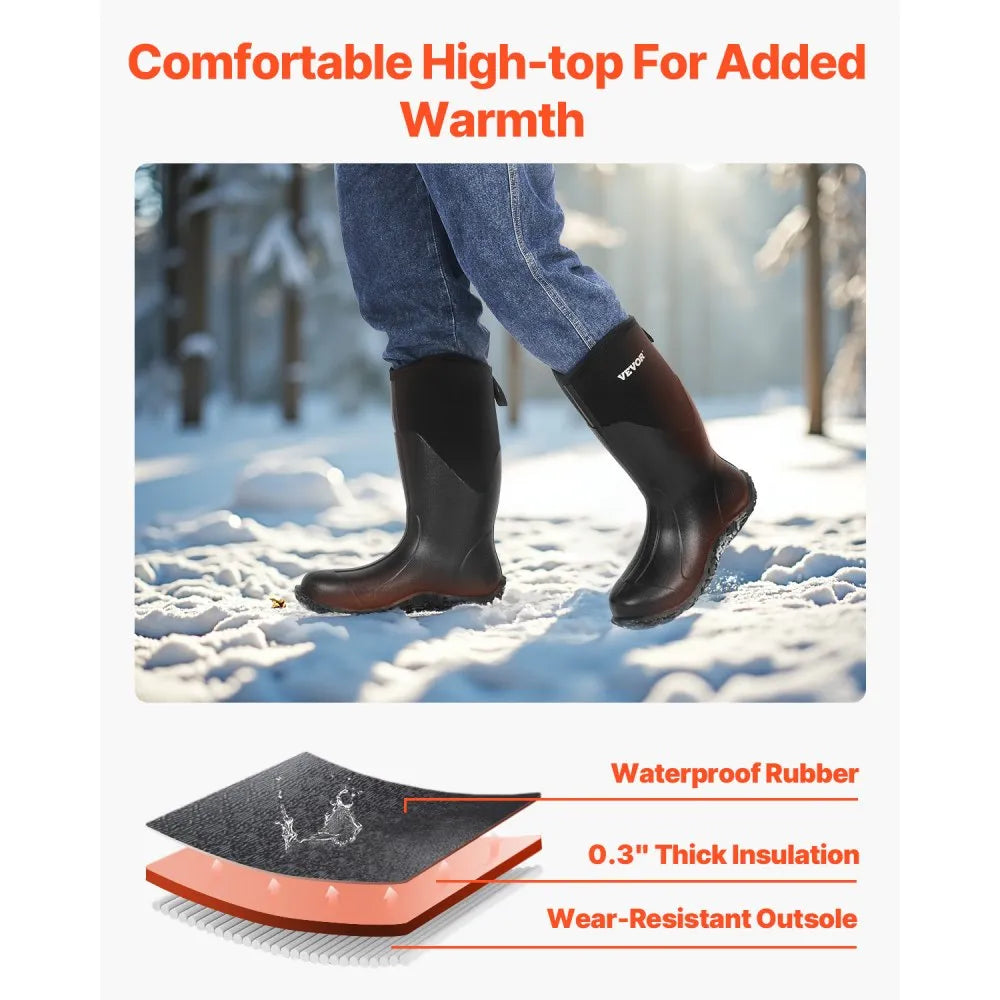 VEVOR Men's Rubber Boots, Protective Footwear, Waterproof Anti Slip Hunting Boots, Gardening Insulated Mud Boots, Protective Footwear, Lightweight & Durable, for Manufacturing, Farming, Size 11 US