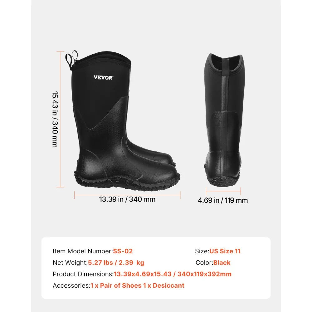 VEVOR Men's Rubber Boots, Protective Footwear, Waterproof Anti Slip Hunting Boots, Gardening Insulated Mud Boots, Protective Footwear, Lightweight & Durable, for Manufacturing, Farming, Size 11 US