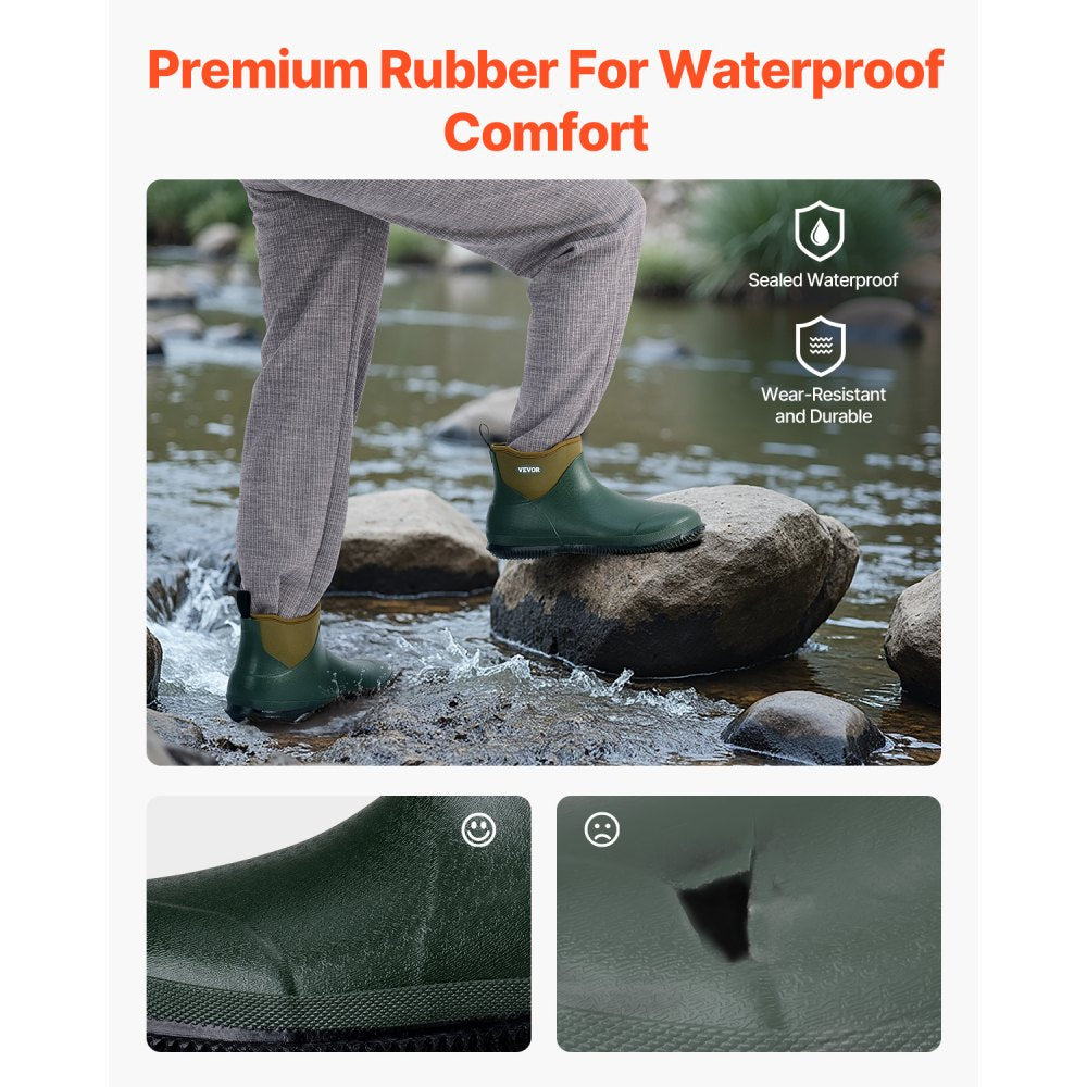 VEVOR Women's Deck Boots, Waterproof Fishing Rain Boots, Anti-Slip Ankle Rubber Boots, Gardening Insulated Mud Boots, Neoprene Rubber, Lightweight & Durable, for Manufacturing, Farming, Size 8 US
