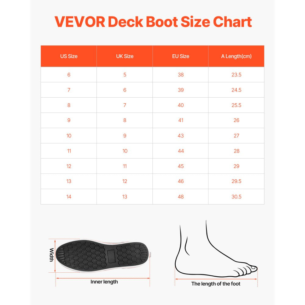 VEVOR Men's Deck Boots, Waterproof Fishing Rain Boots, Anti-Slip Ankle Rubber Outdoor Work Shoes, Gardening Insulated Mud Boots Footwear, Lightweight & Durable, for Manufacturing, Farming, Size 12 US