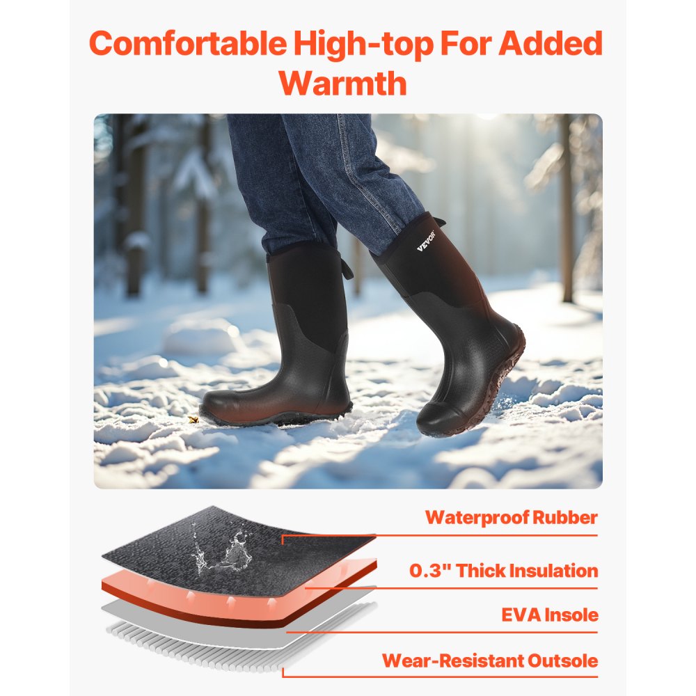 VEVOR Men's Steel Toe Rubber Boots, Protective Footwear, Waterproof Rain Fishing Boots, Outdoor Non-Slip Work Shoes, Lightweight and Durable, for Manufacturing, Construction, Farming, Size 10 US