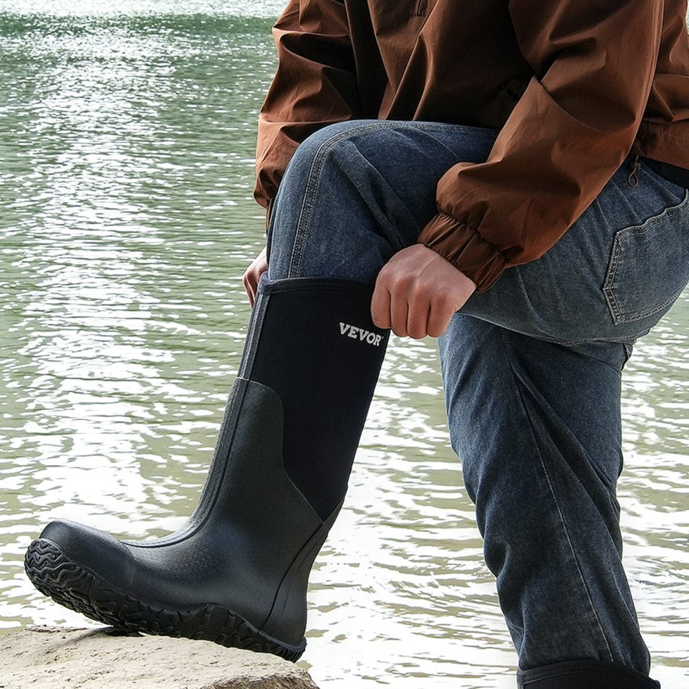 VEVOR Men's Steel Toe Rubber Boots, Protective Footwear, Waterproof Rain Fishing Boots, Outdoor Non-Slip Work Shoes, Lightweight and Durable, for Manufacturing, Construction, Farming, Size 9 US