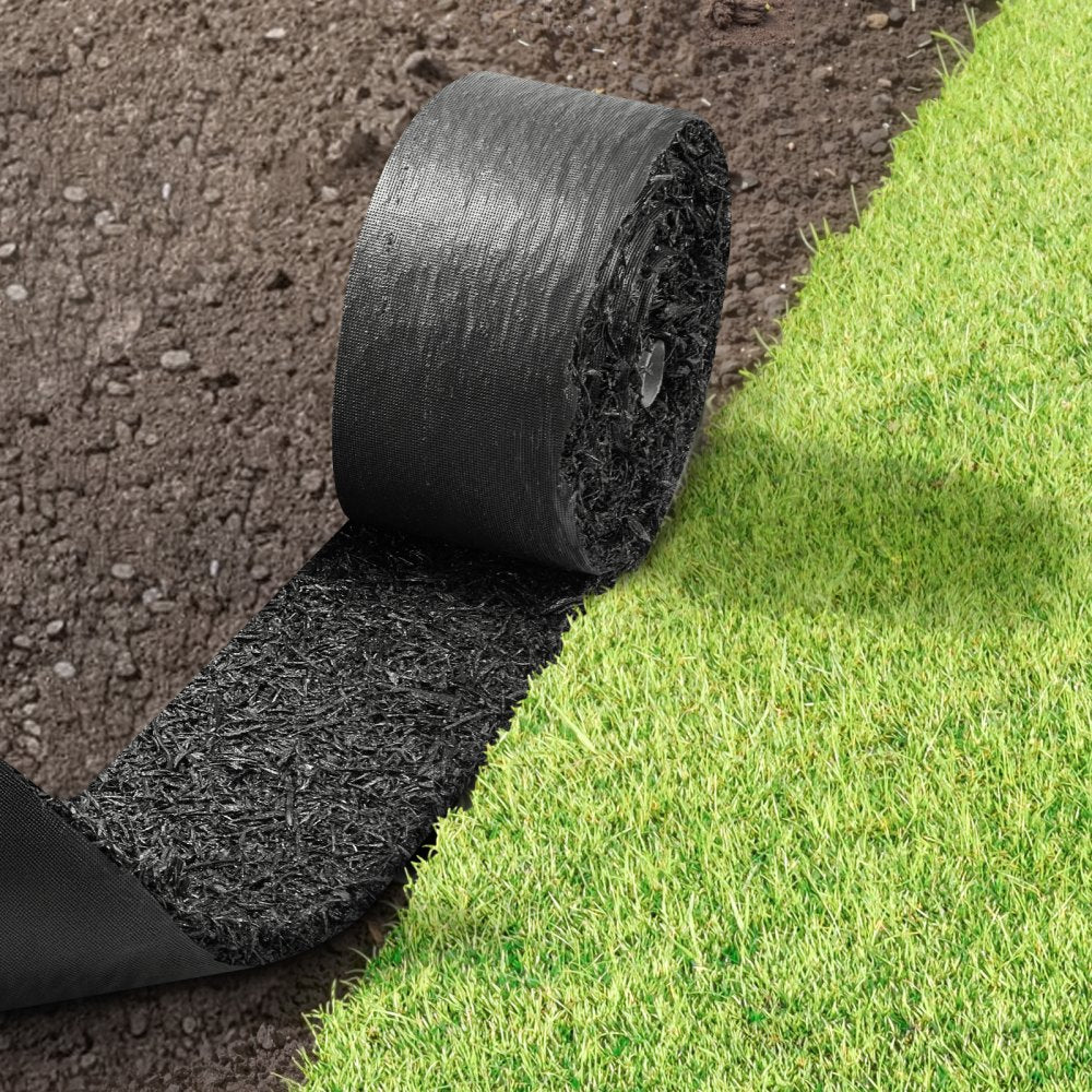 VEVOR Rubber Mulch Mat Roll, 6 Rolls 120 x 4.5 in, Recycled Rubber Permanent Mulch Edging Border, Natural-Looking Flower Barrier with Stakes, 0.5 in Thick Cuttable Garden Edgings for Landscaping