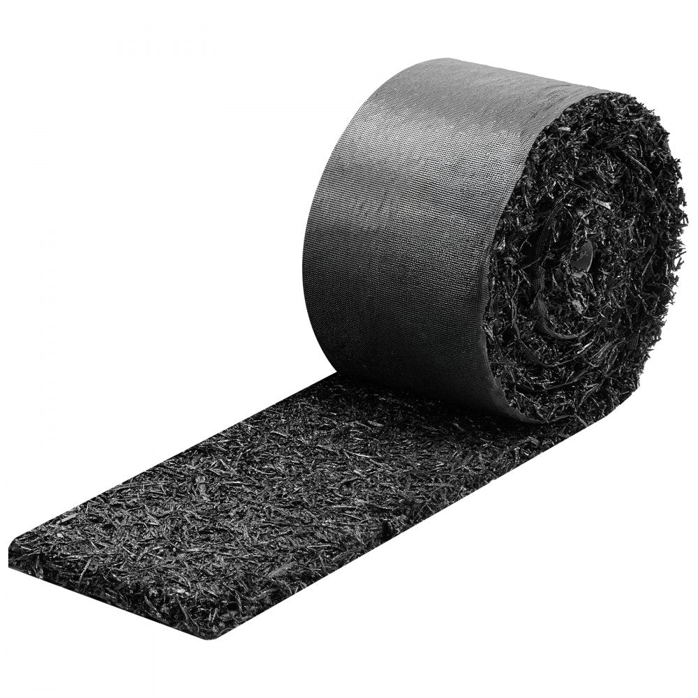 VEVOR Rubber Mulch Mat Roll, 6 Rolls 120 x 4.5 in, Recycled Rubber Permanent Mulch Edging Border, Natural-Looking Flower Barrier with Stakes, 0.5 in Thick Cuttable Garden Edgings for Landscaping