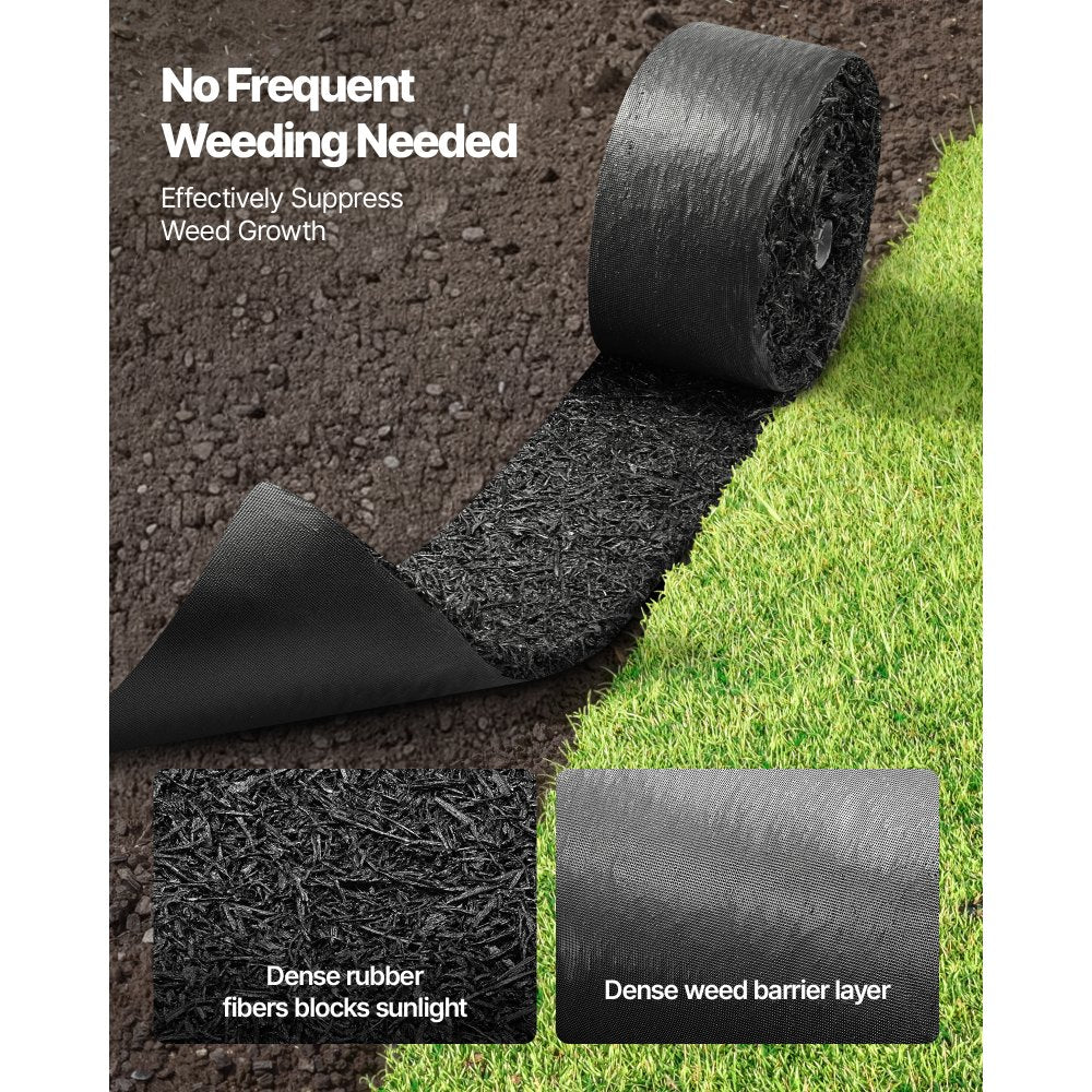 VEVOR Rubber Mulch Mat Roll, 4 Rolls 120 x 4.5 in, Recycled Rubber Permanent Mulch Edging Border, Natural-Looking Flower Barrier with Stakes, 0.5 in Thick Cuttable Garden Edgings for Landscaping