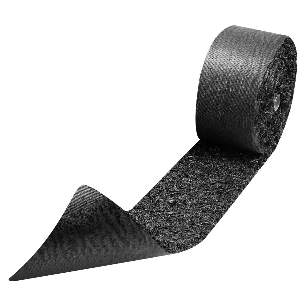 VEVOR Rubber Mulch Mat Roll, 4 Rolls 120 x 4.5 in, Recycled Rubber Permanent Mulch Edging Border, Natural-Looking Flower Barrier with Stakes, 0.5 in Thick Cuttable Garden Edgings for Landscaping
