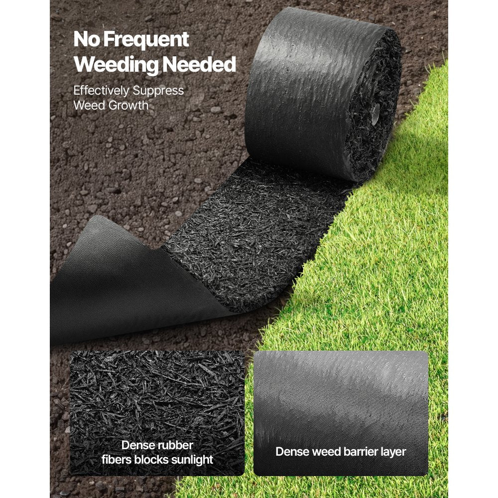 VEVOR Rubber Mulch Mat Roll, 140 x 4.5 in, Recycled Rubber Permanent Mulch Edging Border, Natural-Looking Flower Barrier with Stakes, 0.5 in Thick Cuttable Garden Edgings for Landscaping