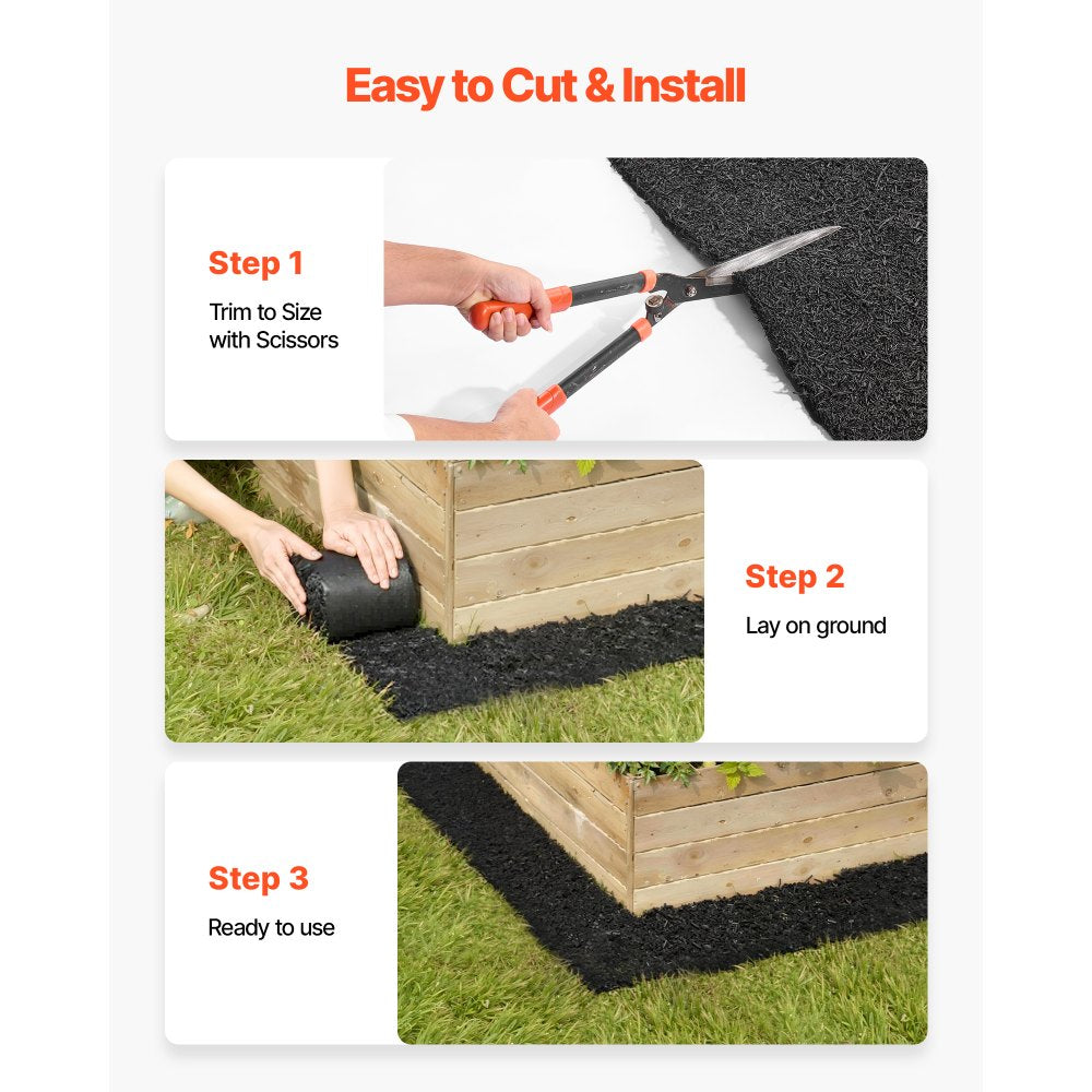 VEVOR Rubber Mulch Mat Roll, 2 Rolls 140 x 4.5 in, Recycled Rubber Permanent Mulch Edging Border, Natural-Looking Flower Barrier with Stakes, 0.5 in Thick Cuttable Garden Edgings for Landscaping