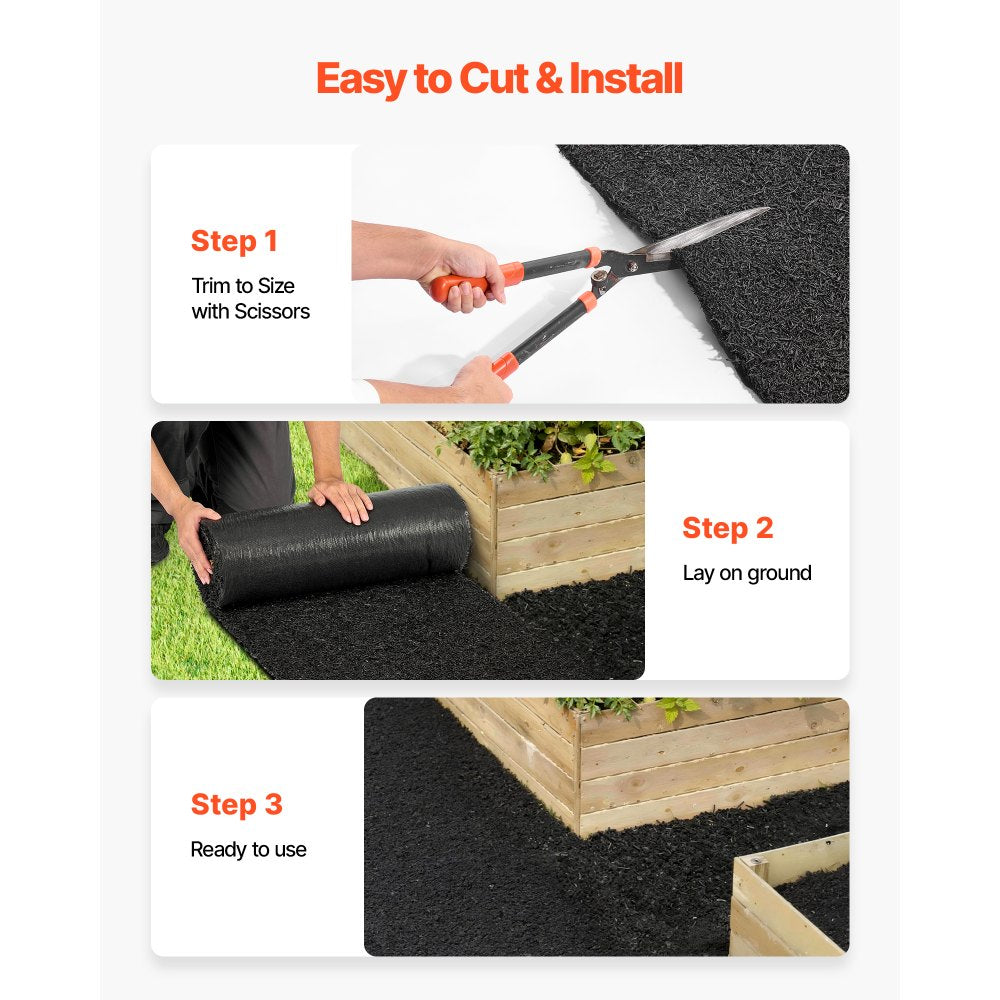 VEVOR Rubber Mulch Mat Roll, 96 x 24 in Recycled Rubber Mulch Mat, 0.5 Thick Cuttable, Reduced Weed Growth, Natural-Looking Weed Barrier Mat, Permanent Walkway Pathway for Landscaping