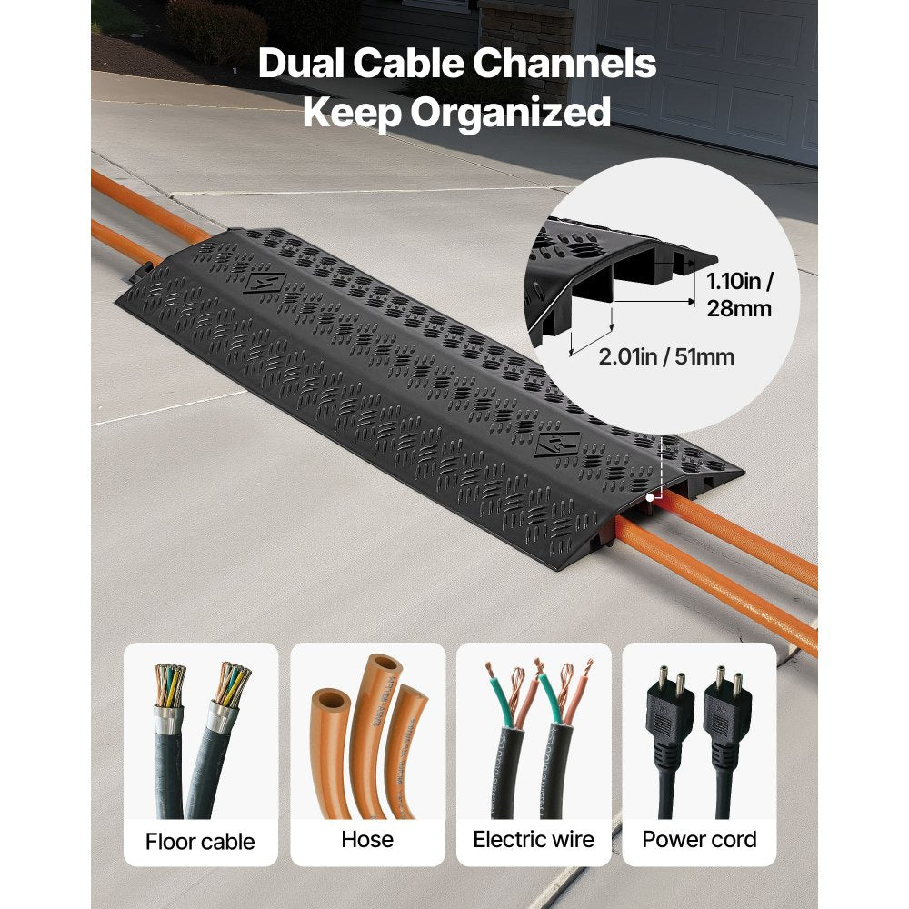 VEVOR Drop Over Cable Cover, 17,500 lbs/Axle Load Capacity, Heavy Duty Cable Hose Protector Ramp, Floor Cord Cover, for High Walking Traffic Areas, Indoor, Outdoor, Home, Office, Warehouse, 1 Pack
