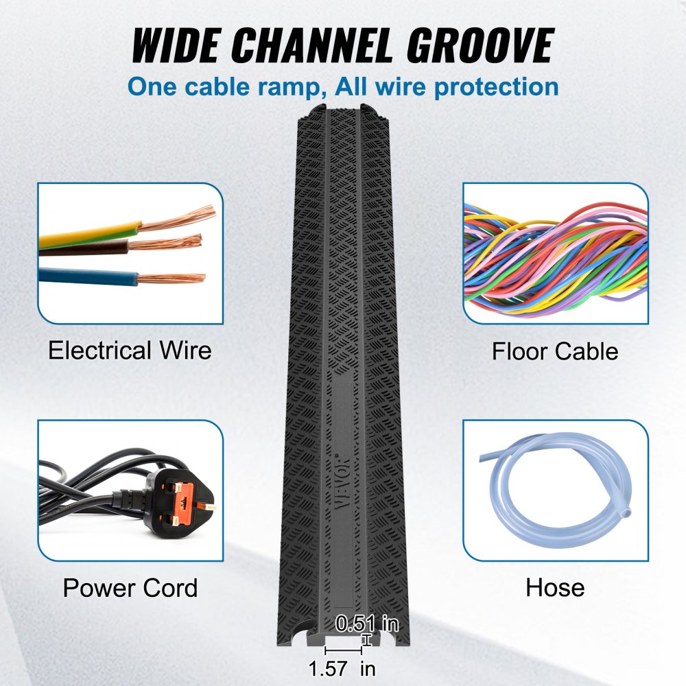 VEVOR 2-Pack Cable Protection Ramps, Supports Up to 2,000 lbs Per Axle, Durable Cord Safety Covers for Indoor & Outdoor Use, Ideal for Home, Office, Warehouse, and School Environments