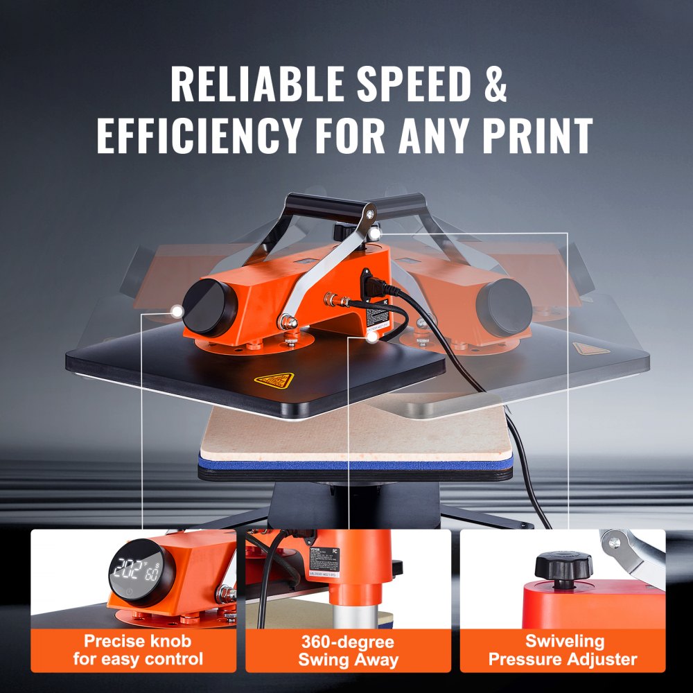VEVOR 5-in-1 Heat Press Machine, 12" x 15" Fast Heating, 360 Swing Away Digital Sublimation Transfer, T-Shirt Vinyl Transfer Printer for Banners Canvas Bag Shirts Pillow Cups  Tested to UL Standards