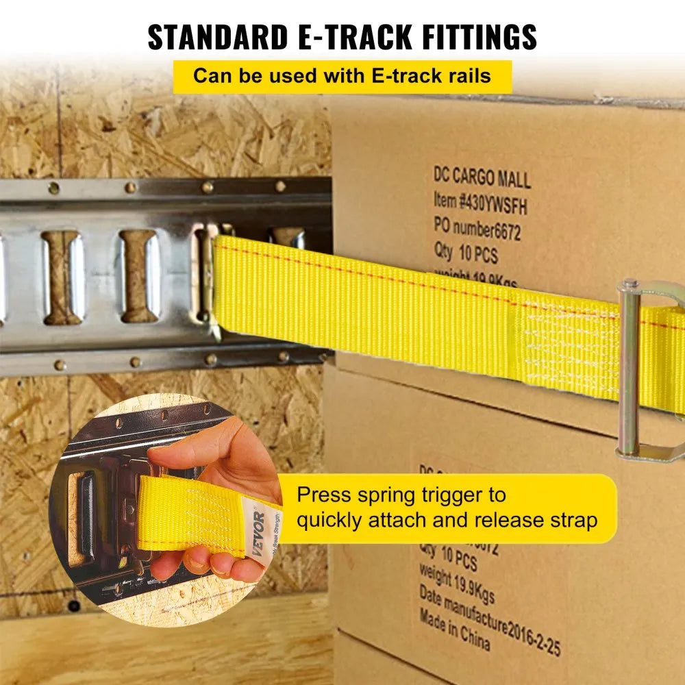 VEVOR E Track Ratchet Strap, 18PCS 2\" x 15\' E-Track Straps 4400 LBS Breaking Strength, with Polyester Webbing & Spring Fitting & Ratchets, Durable Tie-Downs for Motorcycles, Tire, Trailer Loads