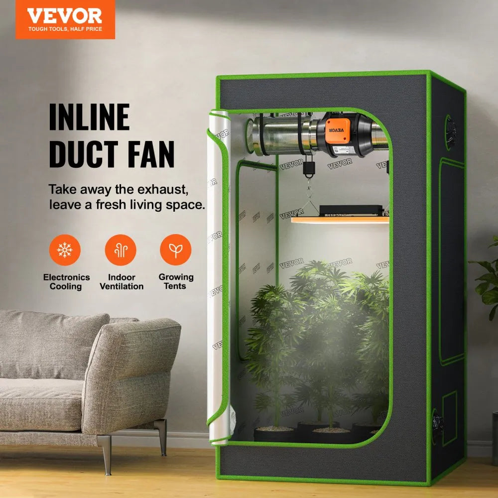 VEVOR Inline Duct Fan, 4-Inch 200 CFM with Variable Speed Controller, Quiet AC-motor Ventilation Exhaust Fan for Cooling Booster, Grow Tents, Hydroponics