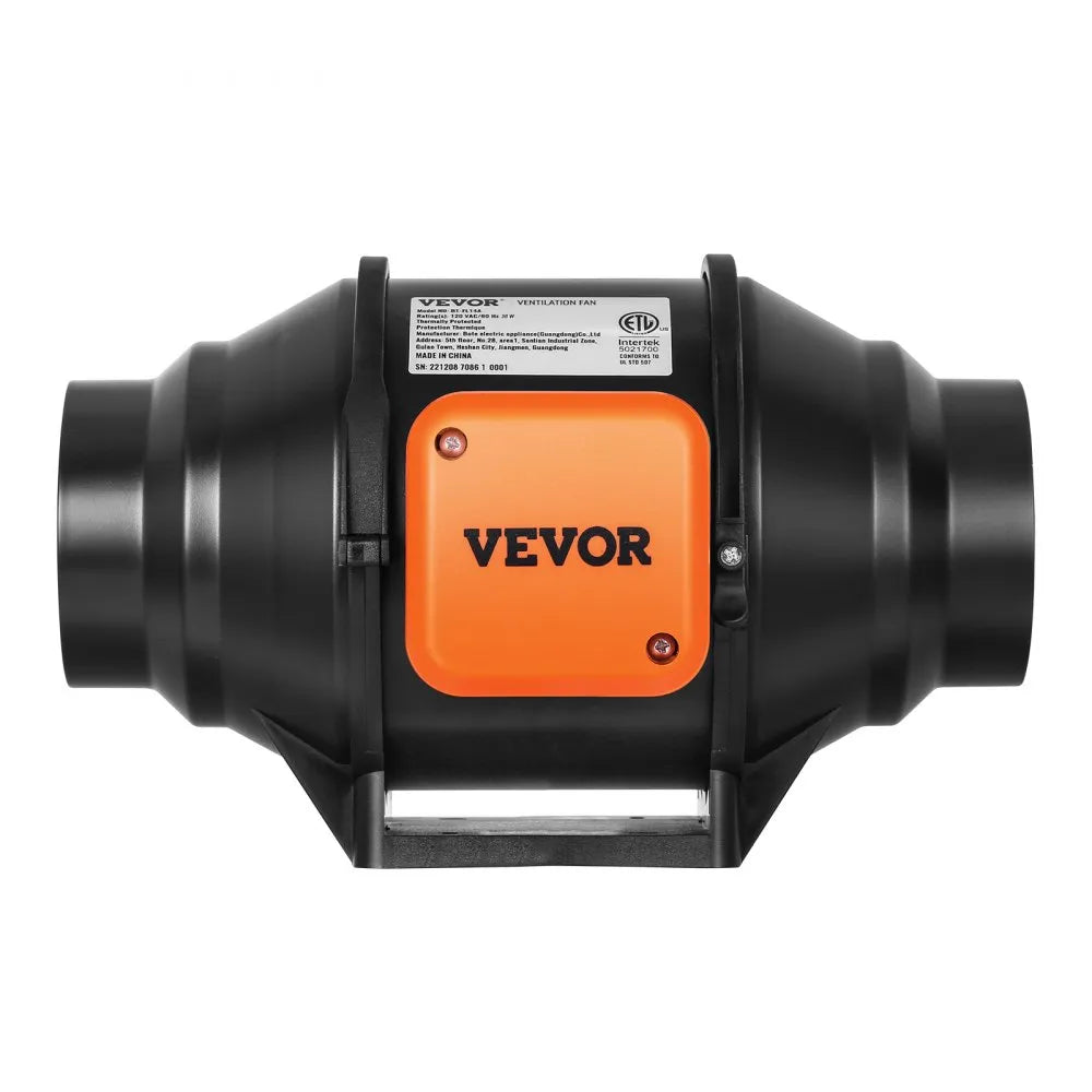 VEVOR Inline Duct Fan, 4-Inch 200 CFM with Variable Speed Controller, Quiet AC-motor Ventilation Exhaust Fan for Cooling Booster, Grow Tents, Hydroponics