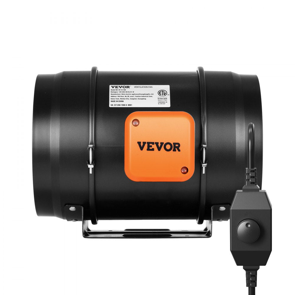 VEVOR Inline Duct Fan, 8-Inch 750 CFM with Variable Speed Controller, Quiet AC-motor Ventilation Exhaust Fan for Cooling Booster, Grow Tents, Hydroponics