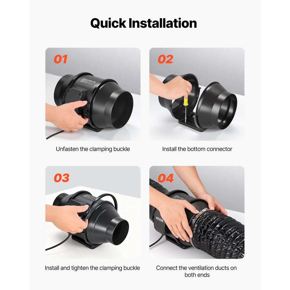 VEVOR Inline Duct Fan, 6 in Quiet Inline Exhaust Fan, 380 CFM Powerful AC-Motor Ventilation Fans for Cooling Booster, High Air Flow, Vent Blower Fans for Indoor Grow Tents Basement Hydroponics