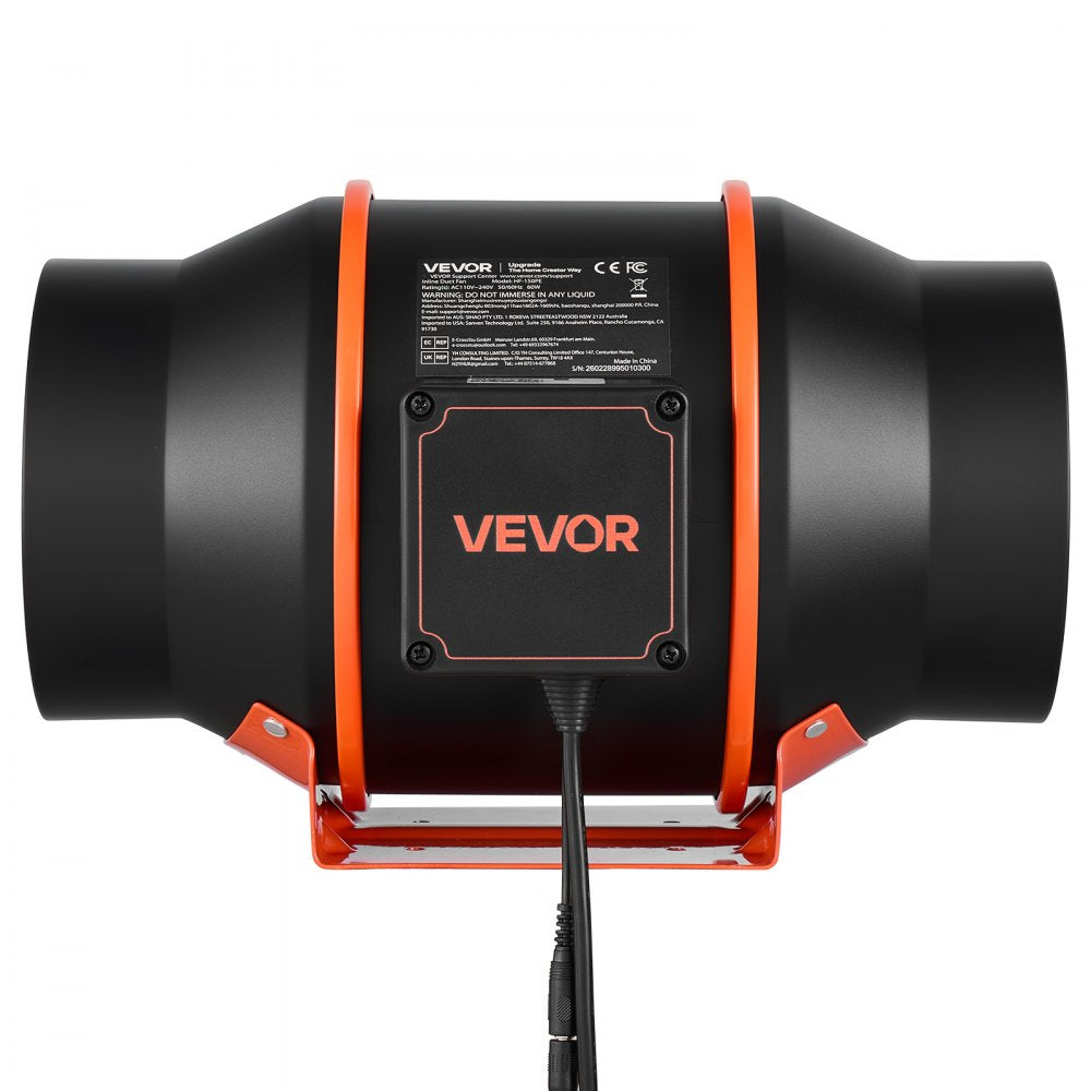 VEVOR Inline Duct Fan, 402 CFM 6 inch EC Motor Ventilation Fan with 3-Speed Circulation, 10-Speed PWM Controller, Timer-Controlled Operation, Cooling for Grow Tents, Indoor Gardening, Hydroponics