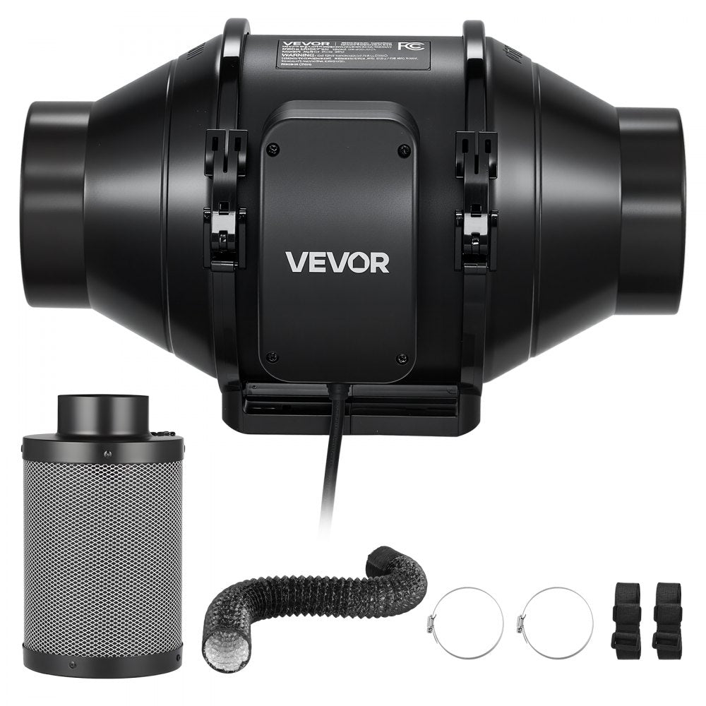 VEVOR 4" Air Filtration Kit, 180 CFM  Inline Duct Fan with Speed Controller, Carbon Filter & Ducting Ventilation System for Heating Cooling Booster, Grow Tents, Hydroponics