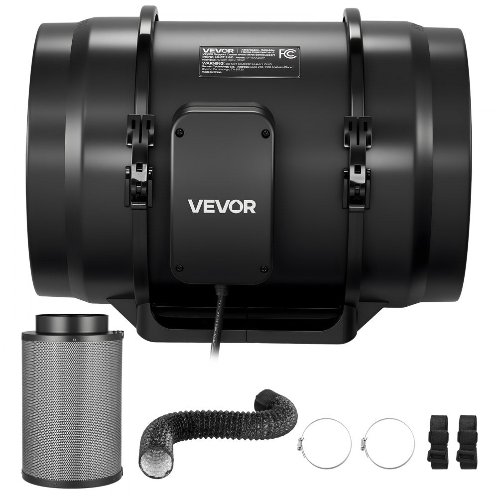 VEVOR 8" Air Filtration Kit, 180 CFM Inline Duct Fan with Speed Controller, Carbon Filter & Ducting Ventilation System for Heating Cooling Booster, Grow Tents, Hydroponics