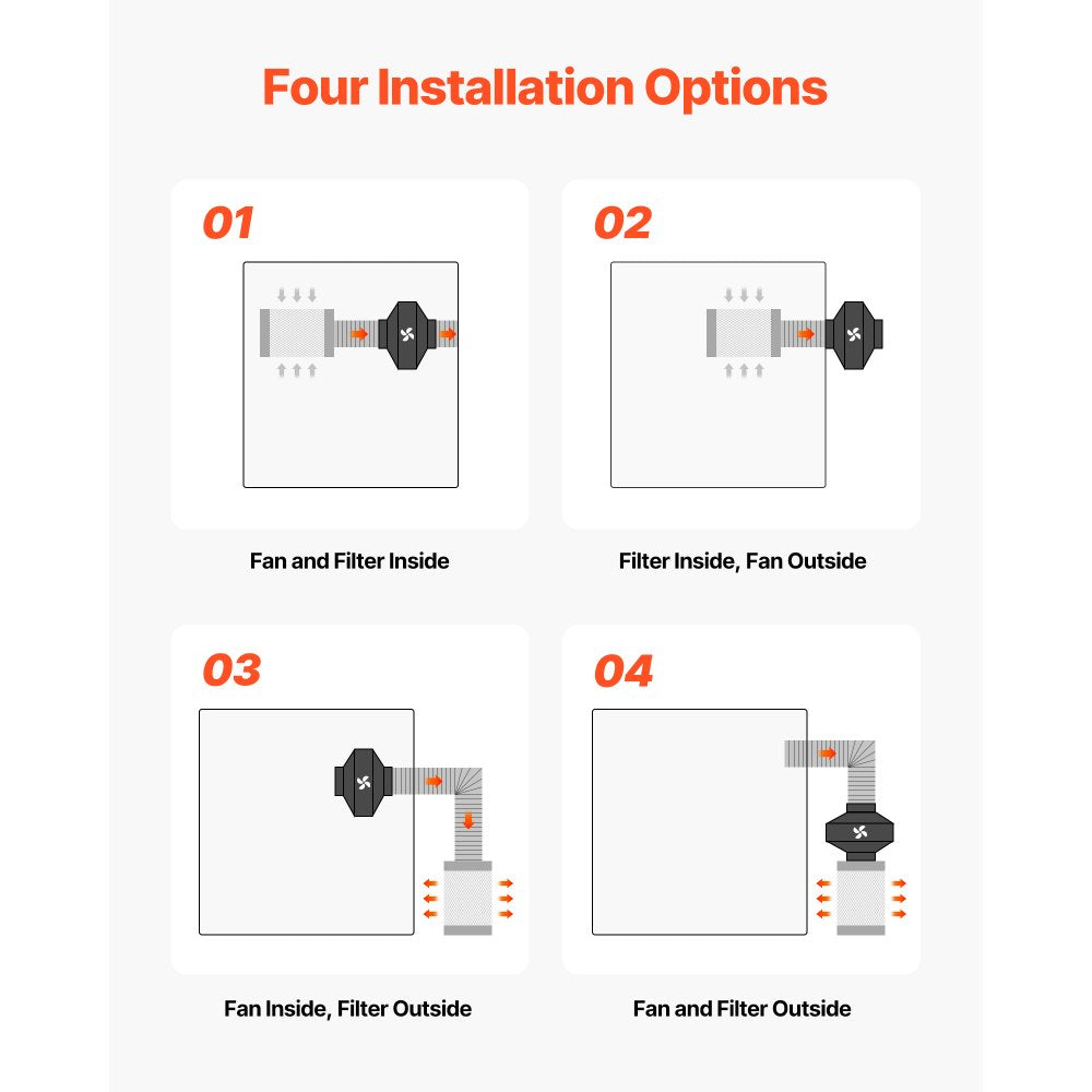 VEVOR Inline Duct Fan Kit Carbon Filter, 205 CFM 4 inch EC Motor Exhaust Ventilation Fan with 10-Speed, PWM Controller, App Control, Timer, Cooling System for Grow Tent, Indoor Gardening, Hydroponics