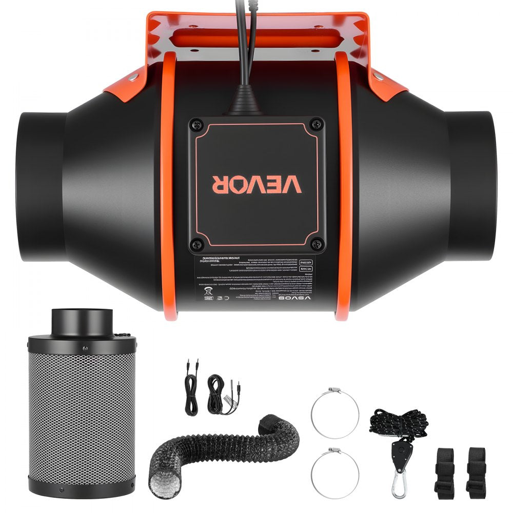 VEVOR Inline Duct Fan Kit Carbon Filter, 205 CFM 4 inch EC Motor Exhaust Ventilation Fan with 10-Speed, PWM Controller, App Control, Timer, Cooling System for Grow Tent, Indoor Gardening, Hydroponics
