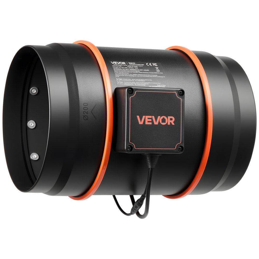 VEVOR Inline Duct Fan Kit with Carbon Filter, 807 CFM 8 inch EC Motor Ventilation Fan with 3-Speed Circulation, 10-Speed PWM Controller, Timer, Cooling for Grow Tents, Indoor Gardening, Hydroponics