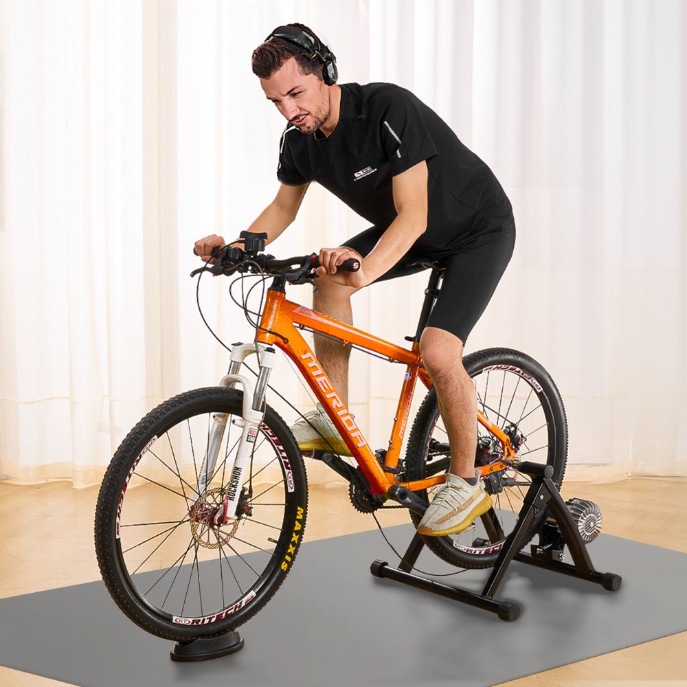 VEVOR Bike Trainer Stand, Fluid Stationary Bike Stand for 26"-29" Wheels, Noise Reduction Fluid Flywheel, Portable Cycling Stand for Indoor Riding Exercise, with Quick-Release Lever & Front Wheel Rise
