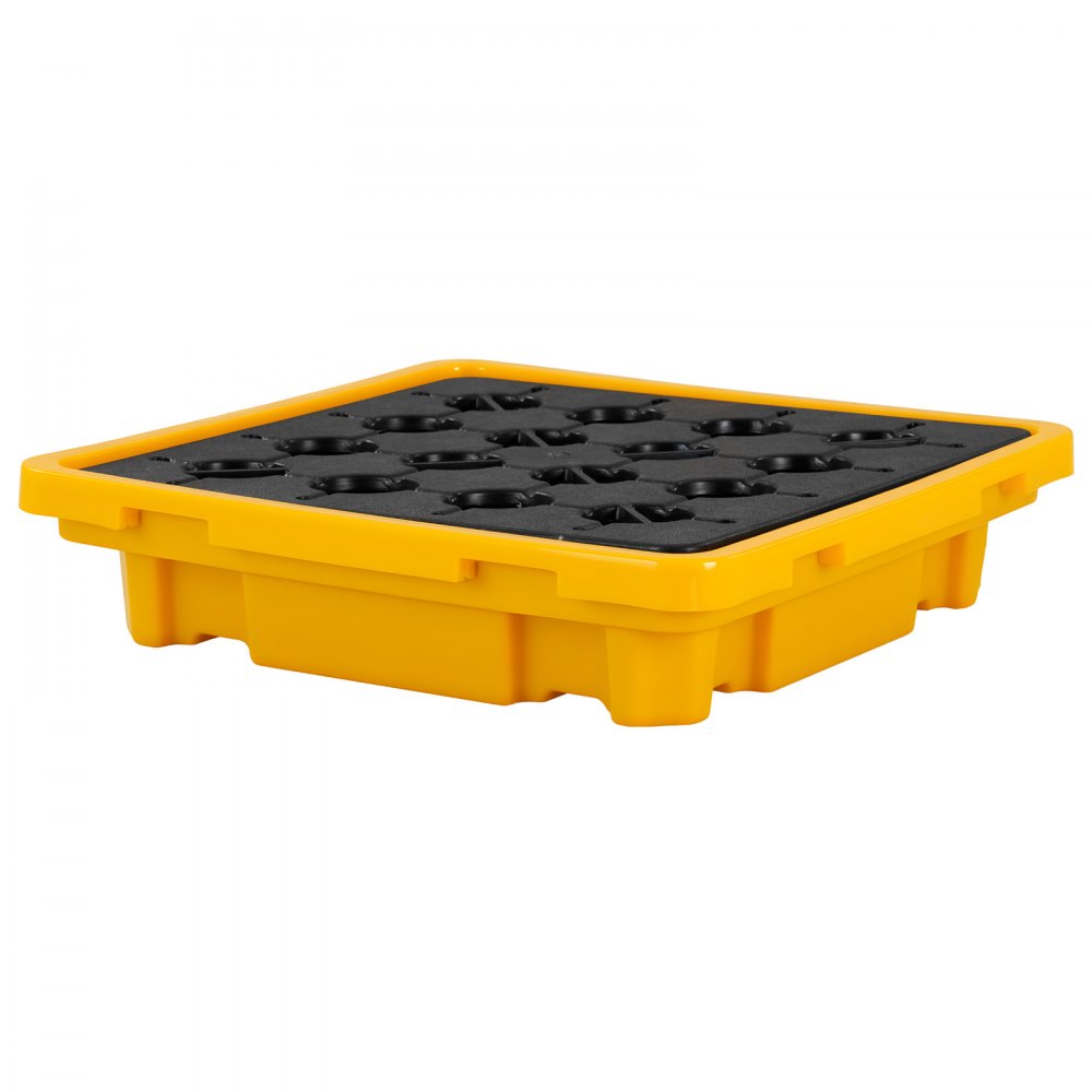 VEVOR Spill Containment Pallet, 1 Drum Low Profile Spill Containment Modular Platform, 11.4 Gallon Sump, 1543 lbs Load Capacity, Heavy-Duty Polyethylene Tray with Drain, 26.4" x 26.6" x 5.9", Yellow