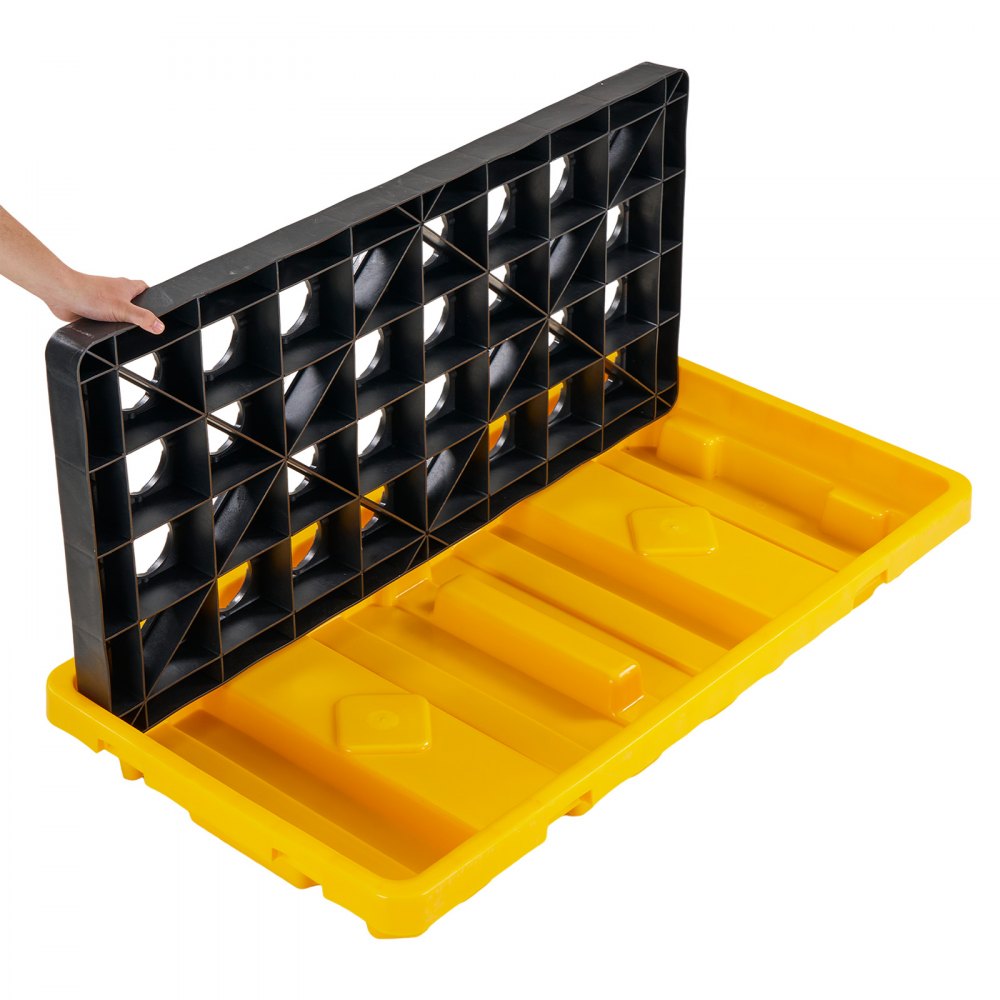 VEVOR Spill Containment Pallet, 2 Drum Low Profile Spill Containment Modular Platform, 21 Gallon Sump, 4409 lbs Load Capacity, Heavy-Duty Polyethylene Tray with Drain, 51.8" x 26.8" x 5.9", Yellow