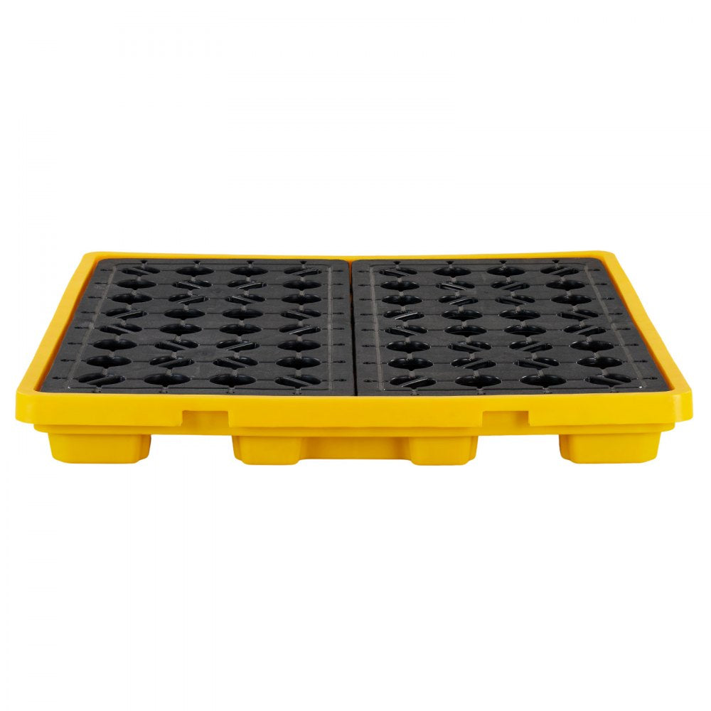 VEVOR Spill Containment Pallet, 4 Drum Low Profile Spill Containment Modular Platform, 31 Gallon Sump, 8818 lbs Load Capacity, Heavy-Duty Polyethylene Tray with Drain, 51.4" x 50.4" x 5.9", Yellow