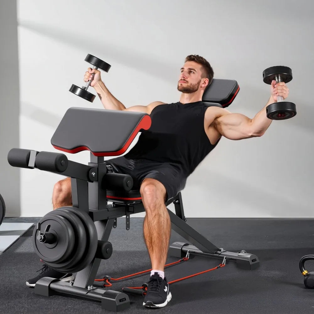 VEVOR Weight Bench, 800lbs Adjustable Weight Bench Press for Full Body Workout, Exercise Sit up Bench for Home Gym Strength Training, Flat Bench with with Leg Extension, Preacher Pad, Fast Adjustment