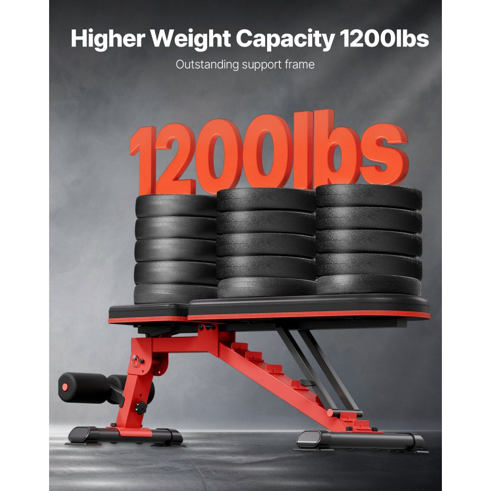 VEVOR Weight Bench, 1200lbs Heavy Duty Stable Weight Bench Press for Full Body Workout, Adjustable Exercise Sit up Bench for Home Gym Strength Training, Flat Bench with Quick Folding & Fast Adjustment