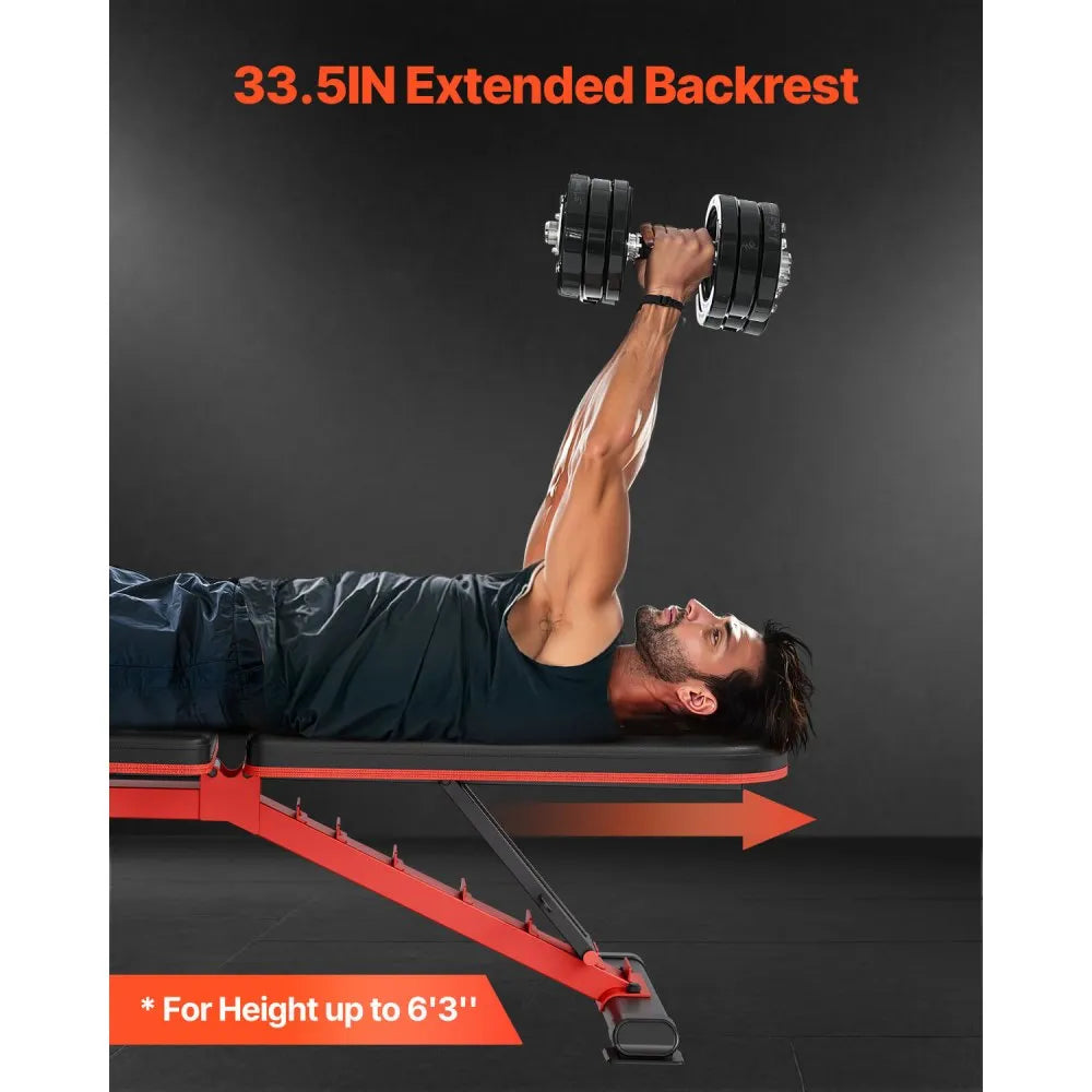 VEVOR Weight Bench, 1200lbs Heavy Duty Stable Weight Bench Press for Full Body Workout, Adjustable Exercise Sit up Bench for Home Gym Strength Training, Flat Bench with Quick Folding & Fast Adjustment