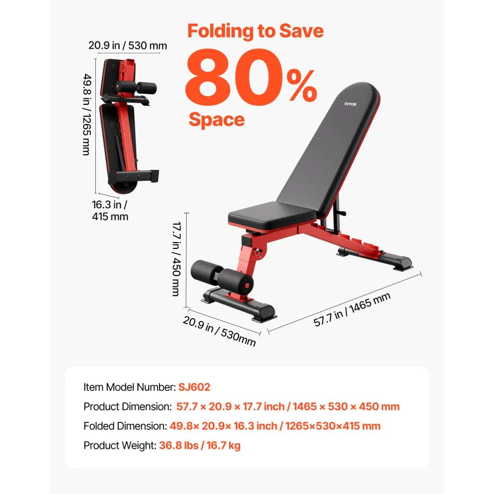 VEVOR Weight Bench, 1200lbs Heavy Duty Stable Weight Bench Press for Full Body Workout, Adjustable Exercise Sit up Bench for Home Gym Strength Training, Flat Bench with Quick Folding & Fast Adjustment