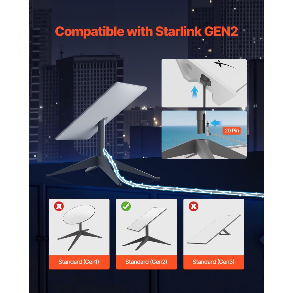 VEVOR Starlink Gen 2 Cable, 150 FT, 24 AWG Copper Core, Durable Extension Cable for Standard Generation 2, Compatible with Starlink Rectangular Satellite V2, Flexible Wiring for RV, Backyard, Camping