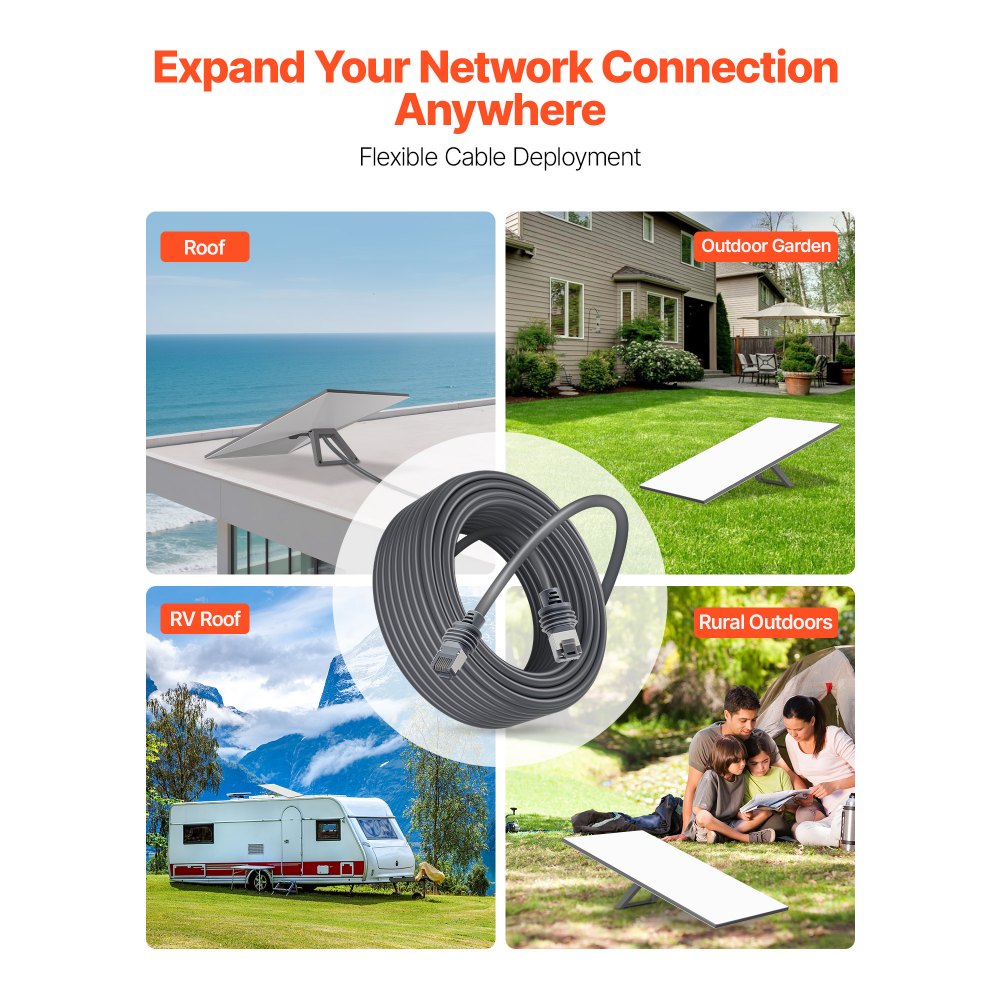 VEVOR Starlink Gen 3 Cable, 100 FT, 24 AWG Copper Core, Durable Extension Cable for Standard Generation 3, Compatible with Starlink Rectangular Satellite V3, Flexible Wiring for RV, Backyard, Camping