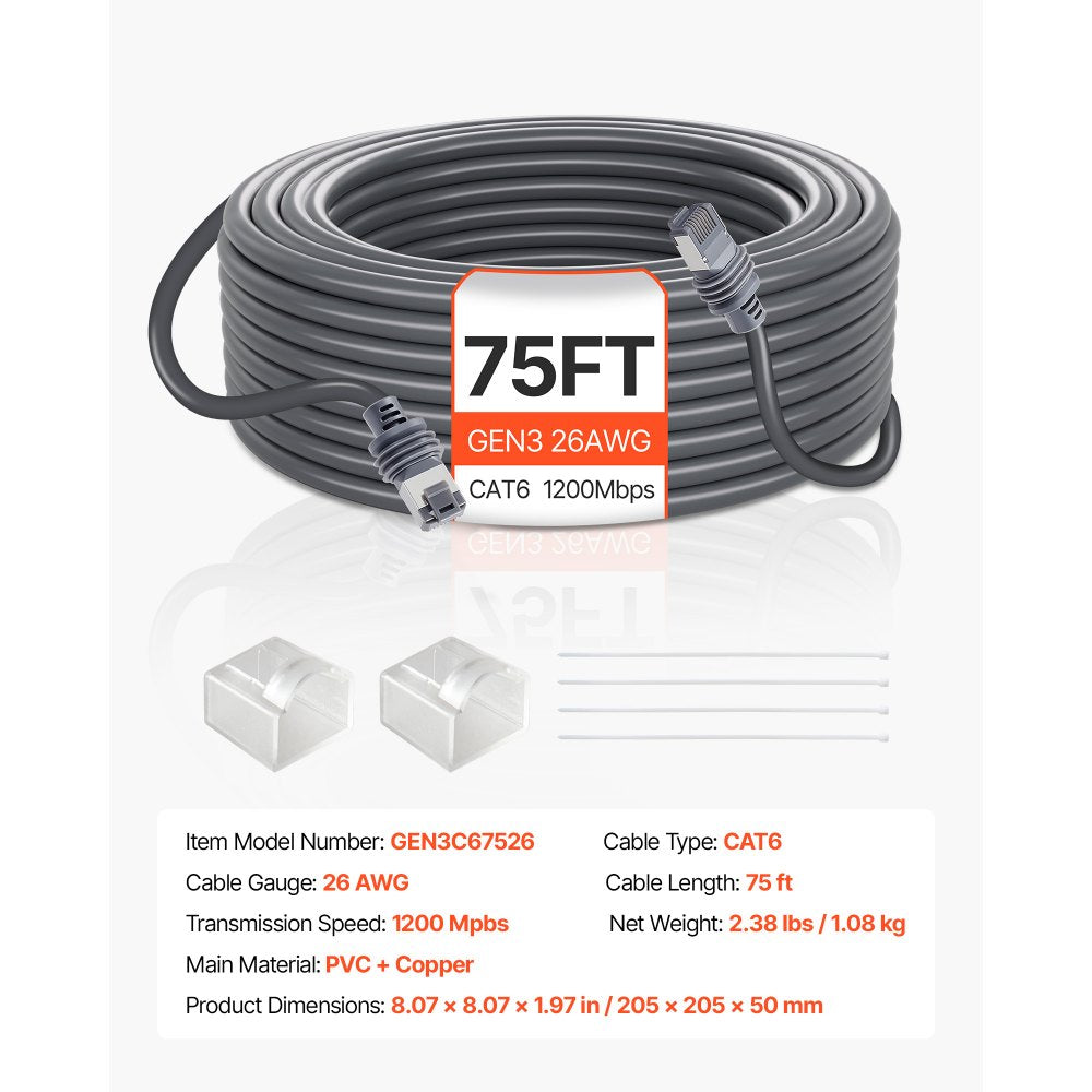 VEVOR Starlink Gen 3 Cable, 75 FT, 26 AWG Copper Core, Durable Extension Cable for Standard Generation 3, Compatible with Starlink Rectangular Satellite V3, Flexible Wiring for RV, Backyard or Camping