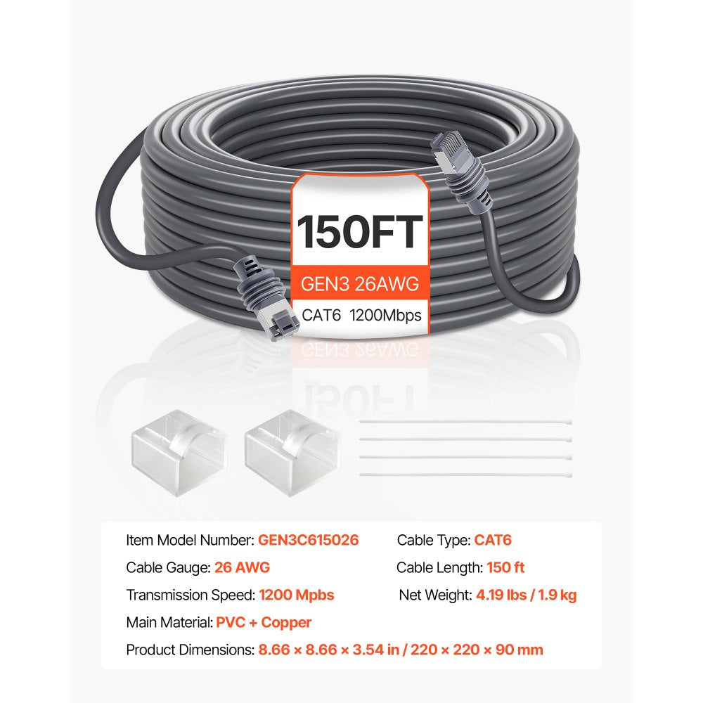 VEVOR Starlink Gen 3 Cable, 150 FT, 26 AWG Copper Core, Durable Extension Cable for Standard Generation 3, Compatible with Starlink Rectangular Satellite V3, Flexible Wiring for RV, Backyard, Camping