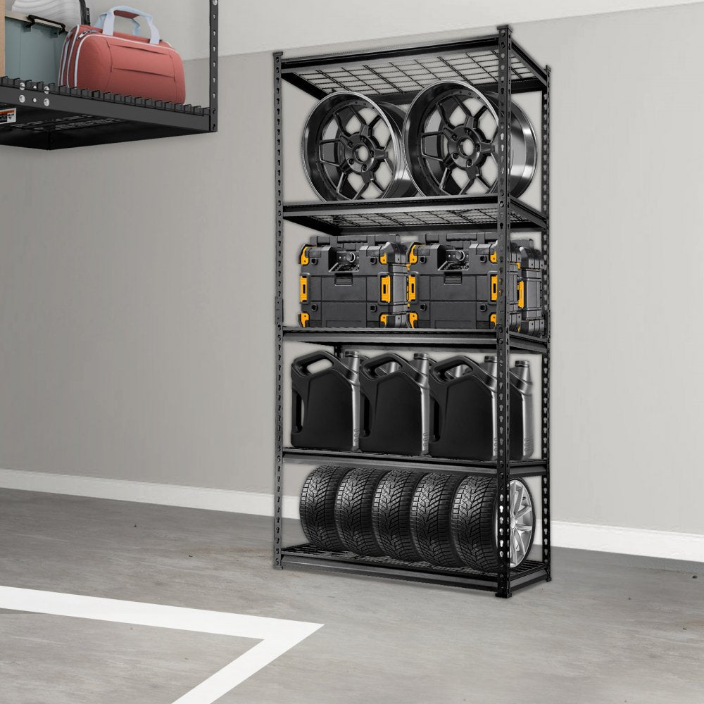 VEVOR Storage Shelving Unit, 5-Tier Adjustable, 2000 lbs Capacity, Heavy Duty Garage Shelves Metal Organizer Wire Rack, Black, 36" L x 16" W x 72" H for Kitchen Pantry Basement Bathroom Laundry Closet